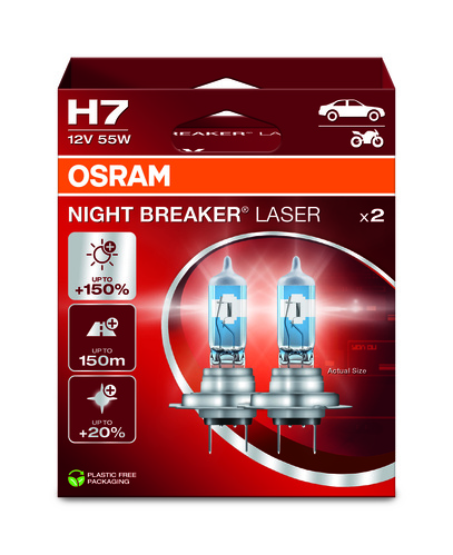 Halogenlampa H7 Night Breaker Laser 2-p