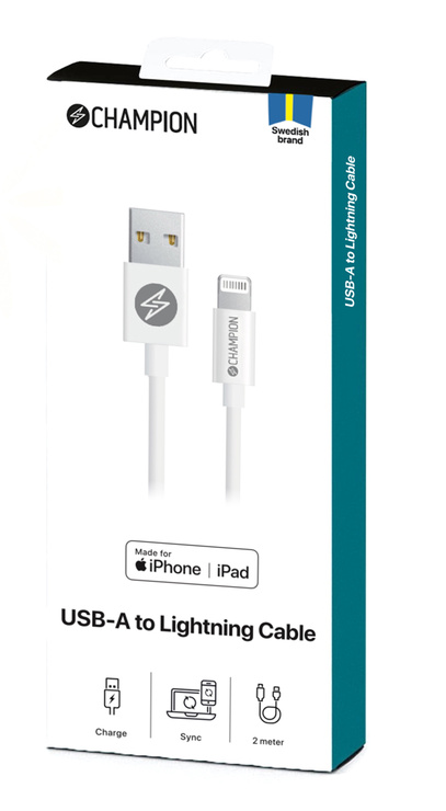 Kabel USB-A Lightning 2 m vit