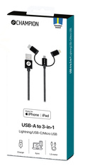 Kabel USB-A Lightning 3-in-1 1,5 m svart