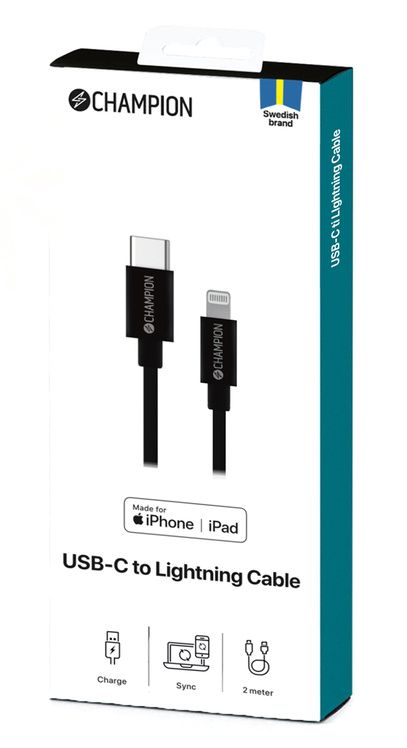 Kabel USB-C till Lightning 2m svart