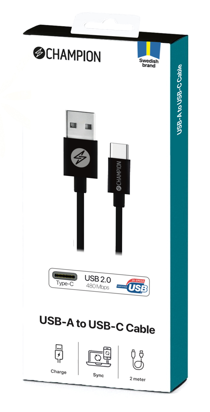 Kabel USB-A till USB-C 2m svart