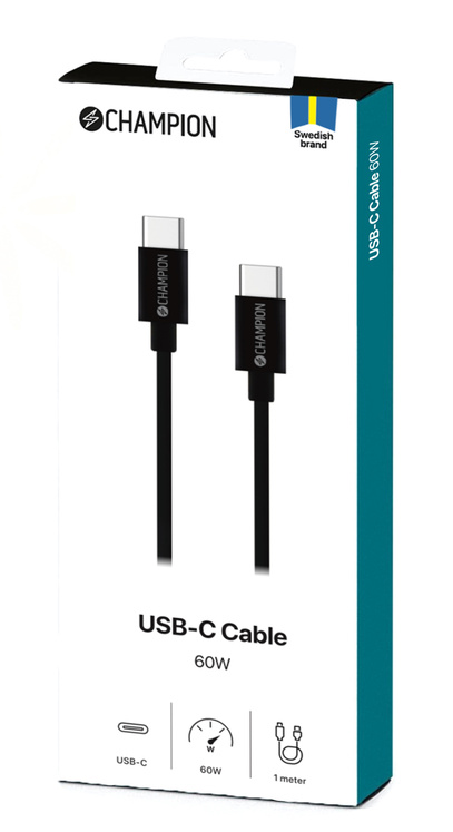 Kabel USB-C 60W 1m svart