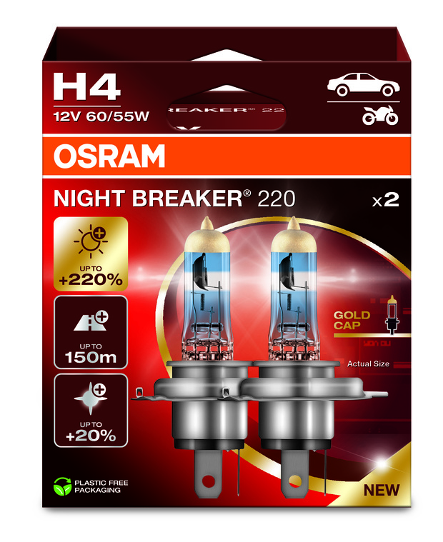 Halogenlampa H4 Night Breaker 200 2-p