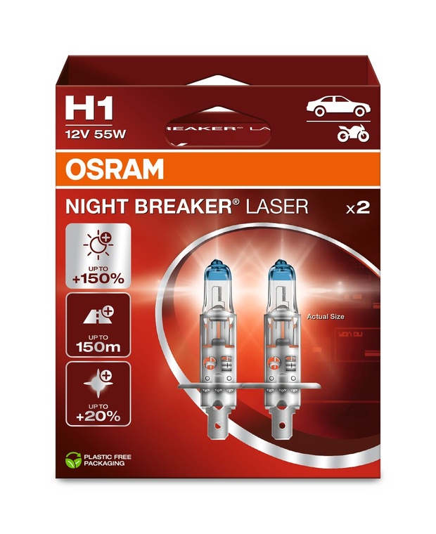 Halogenlampa H1 Night Breaker Laser 2-p