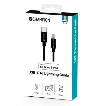 Kabel USB-C till Lightning 30 cm svart