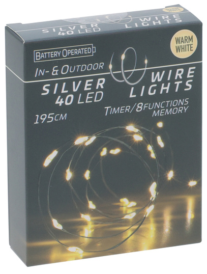 Ljusslinga 40 LED varmvit silvertråd