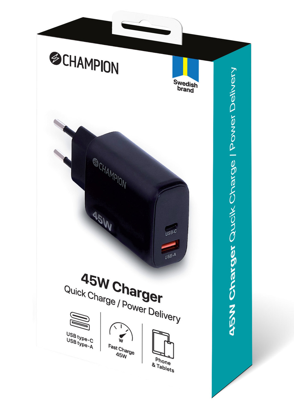 Laddare 45W 2-port QC/PD svart