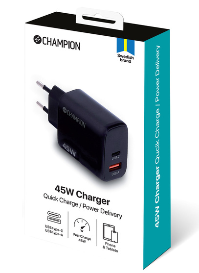 Laddare 45W 2-port QC/PD svart