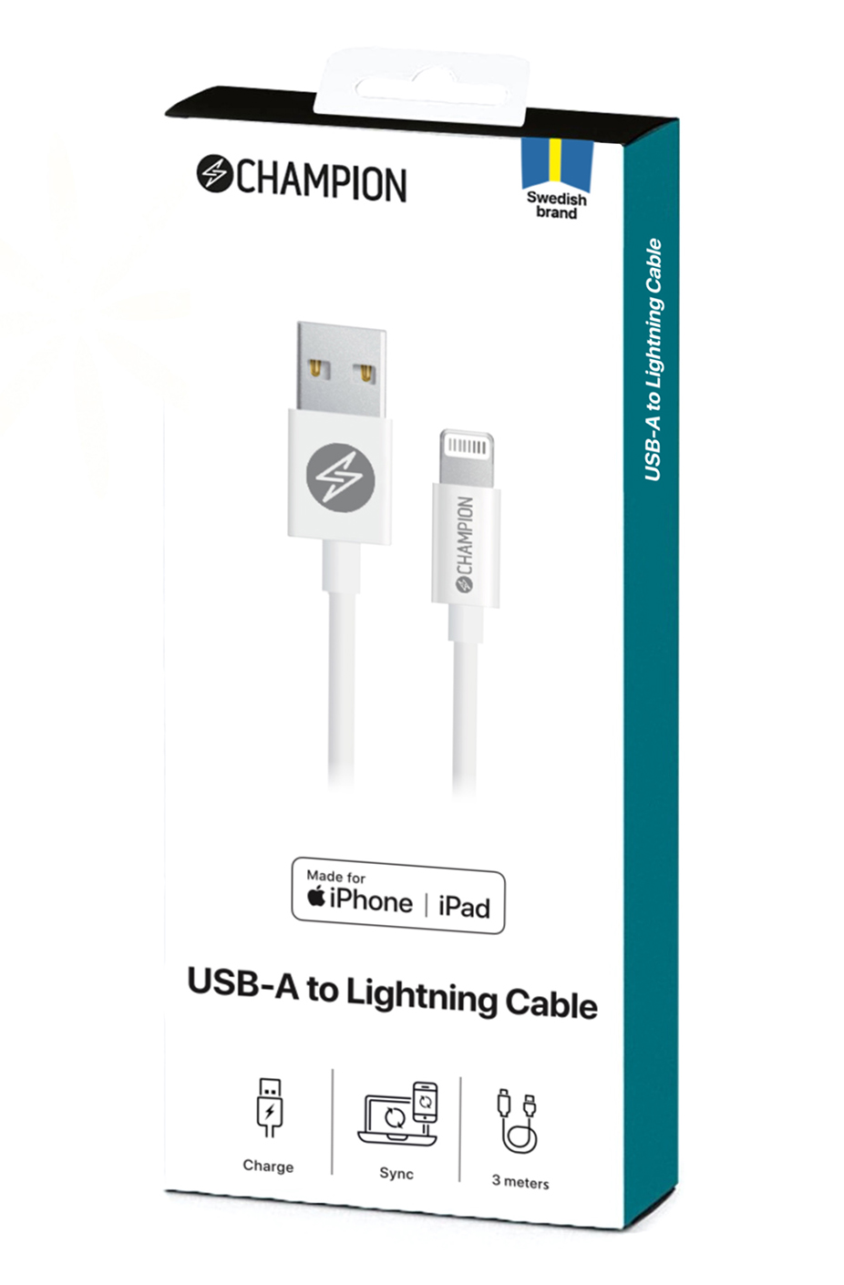 Kabel USB-A Lightning 3 m vit