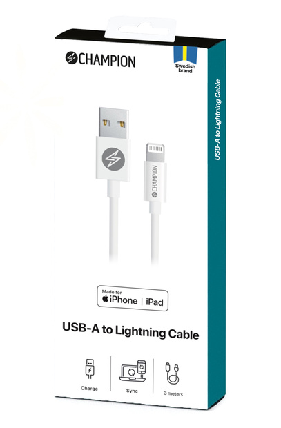 Kabel USB-A Lightning 3 m vit
