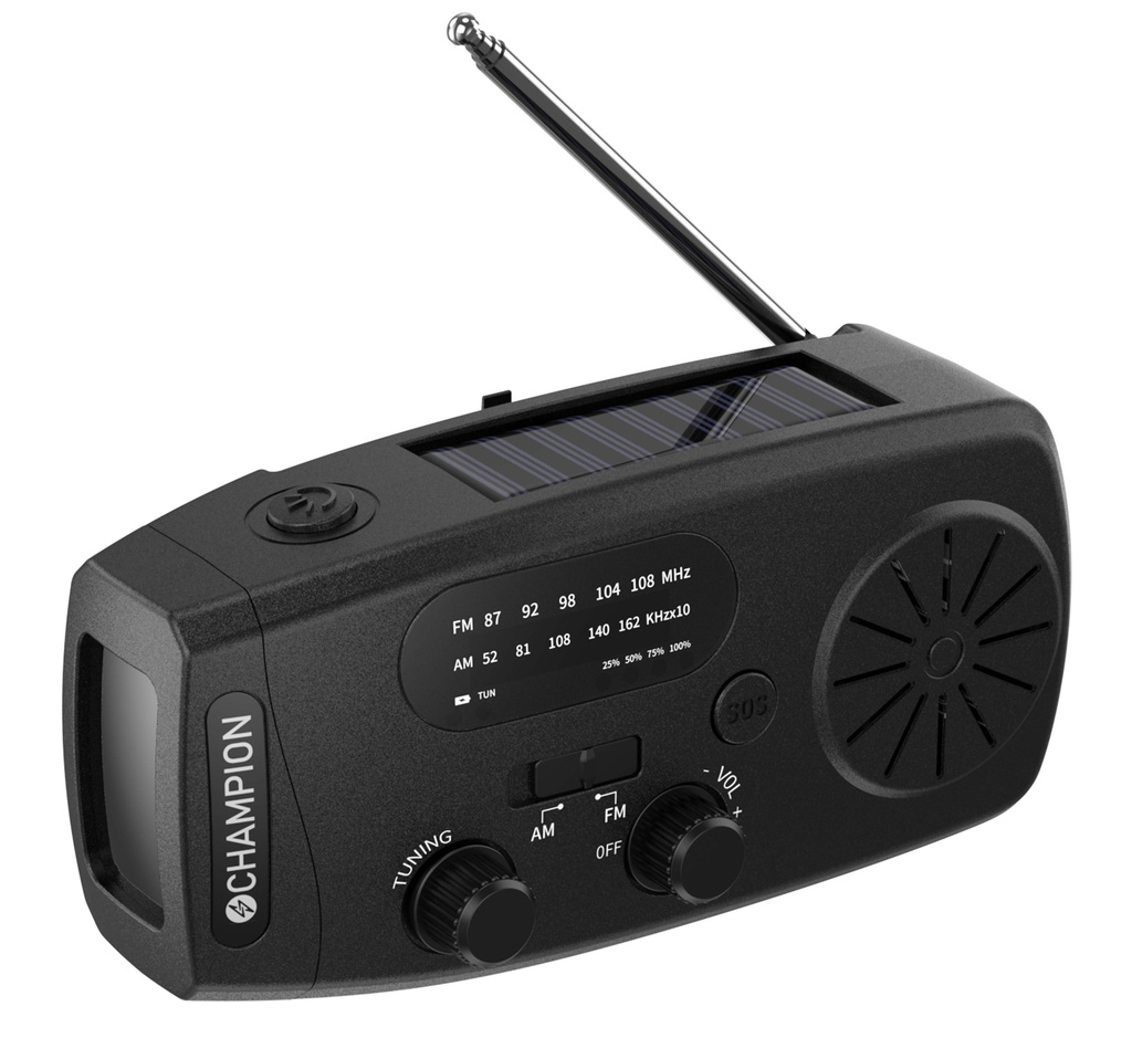 Vevradio med ficklampa och solcell svart