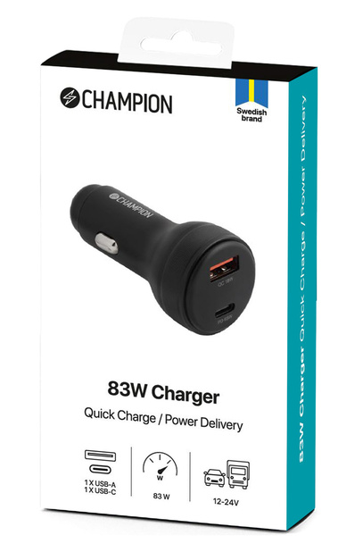 Billaddare 83W 2-port QC/PD svart