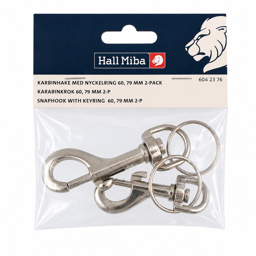 Karbinhake med nyckelring 60, 79 mm 2-p