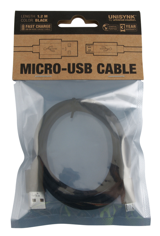 Kabel USB-Micro svart 1,2 m