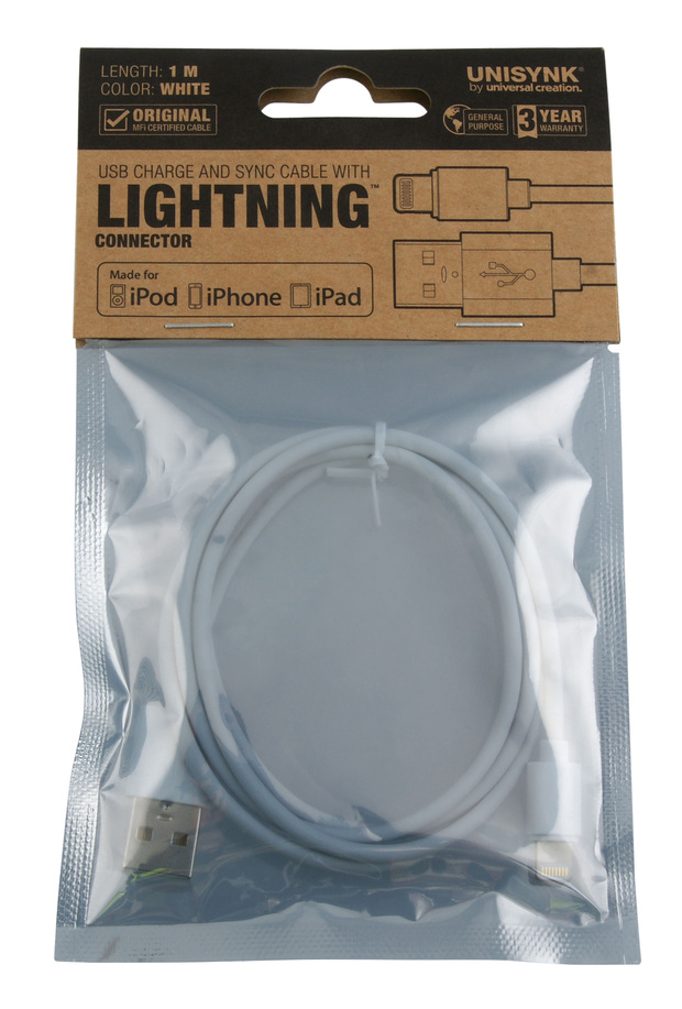 Kabel USB-Lightning iPhone vit 1 m