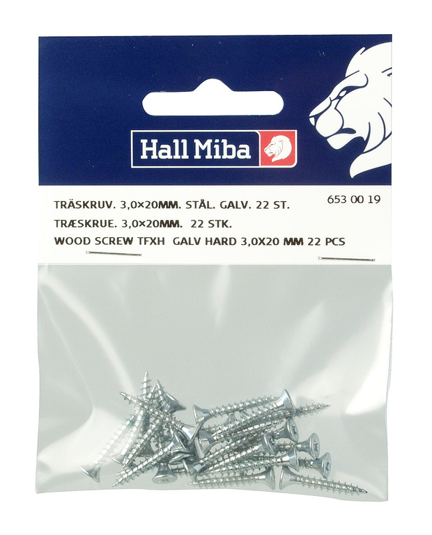Träskruv TFXH 3,0 x 20 mm stål galv härd 22-p
