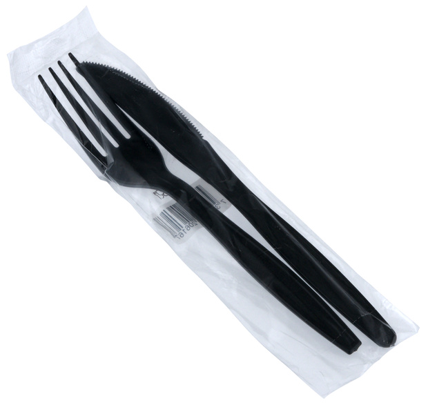 Bestickset kniv/gaffel svart 250 st