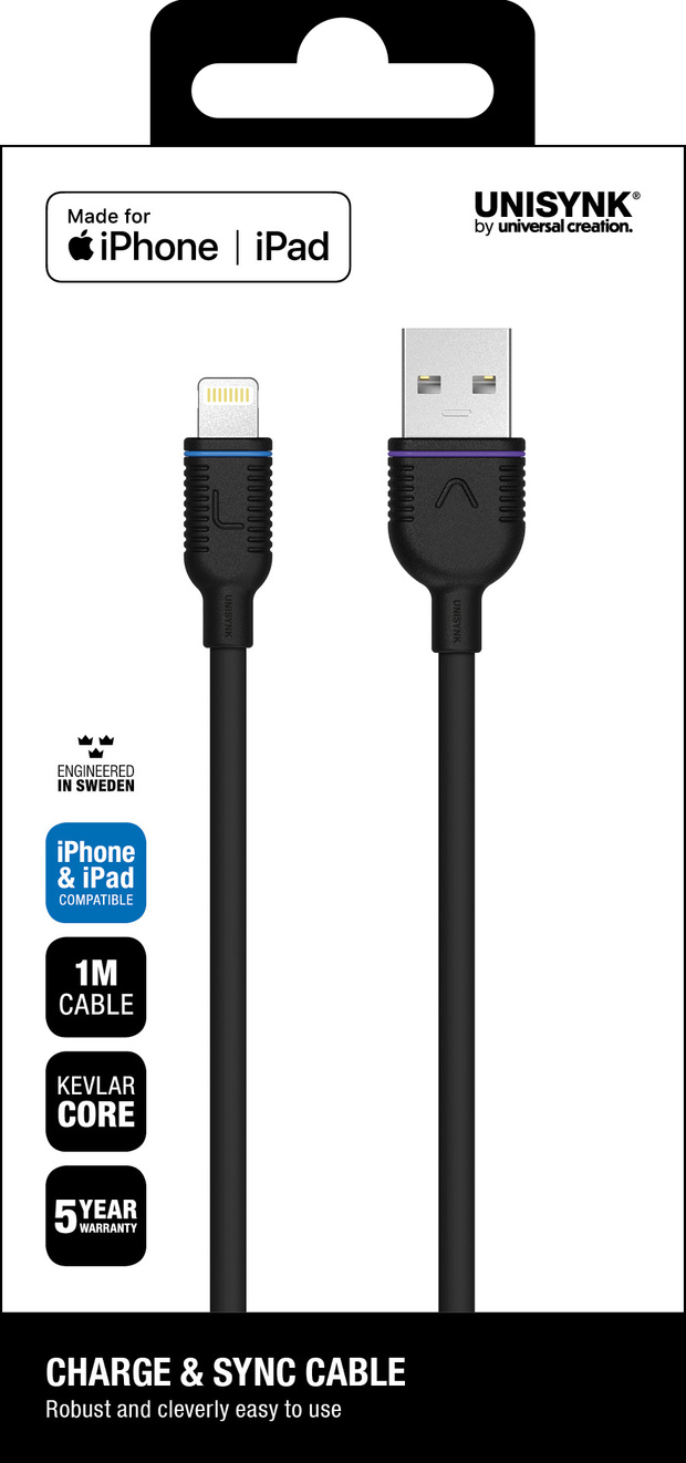 Kabel USB-Lightning iPhone svart 1 m